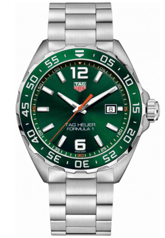 Reloj Tag Heuer Formula 1 de cuarzo suizo para hombre, de acero inoxidable plateado, esfera verde de 43 mm, Waz1017 Ba0842