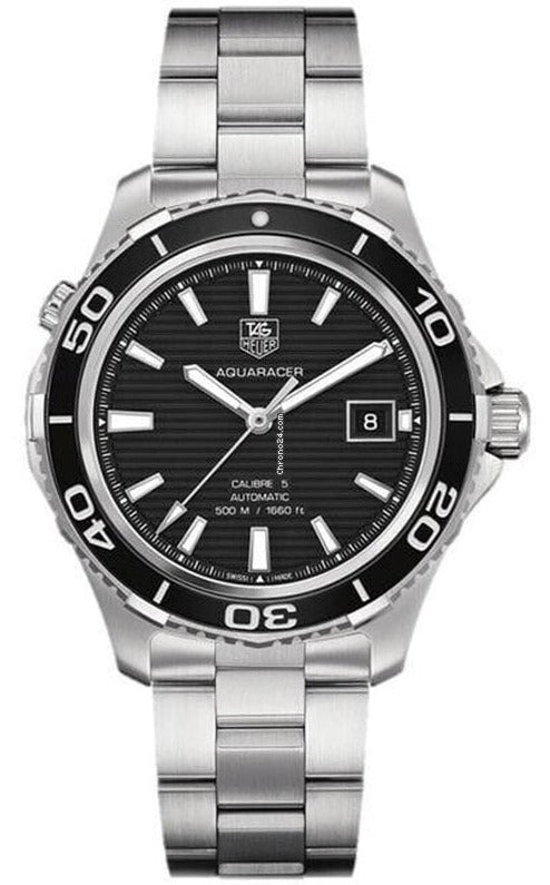 Reloj Tag Heuer Aquaracer Calibre 5 Automático Esfera Negra Correa de Acero Plateado para Hombre Wak2110 Ba0830