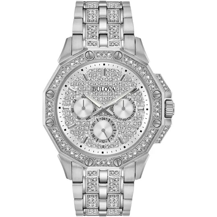 Reloj Bulova de cristal plateado para hombre 96c134
