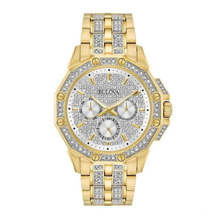 Bulova Crystal Mens Silver Watch 98c126