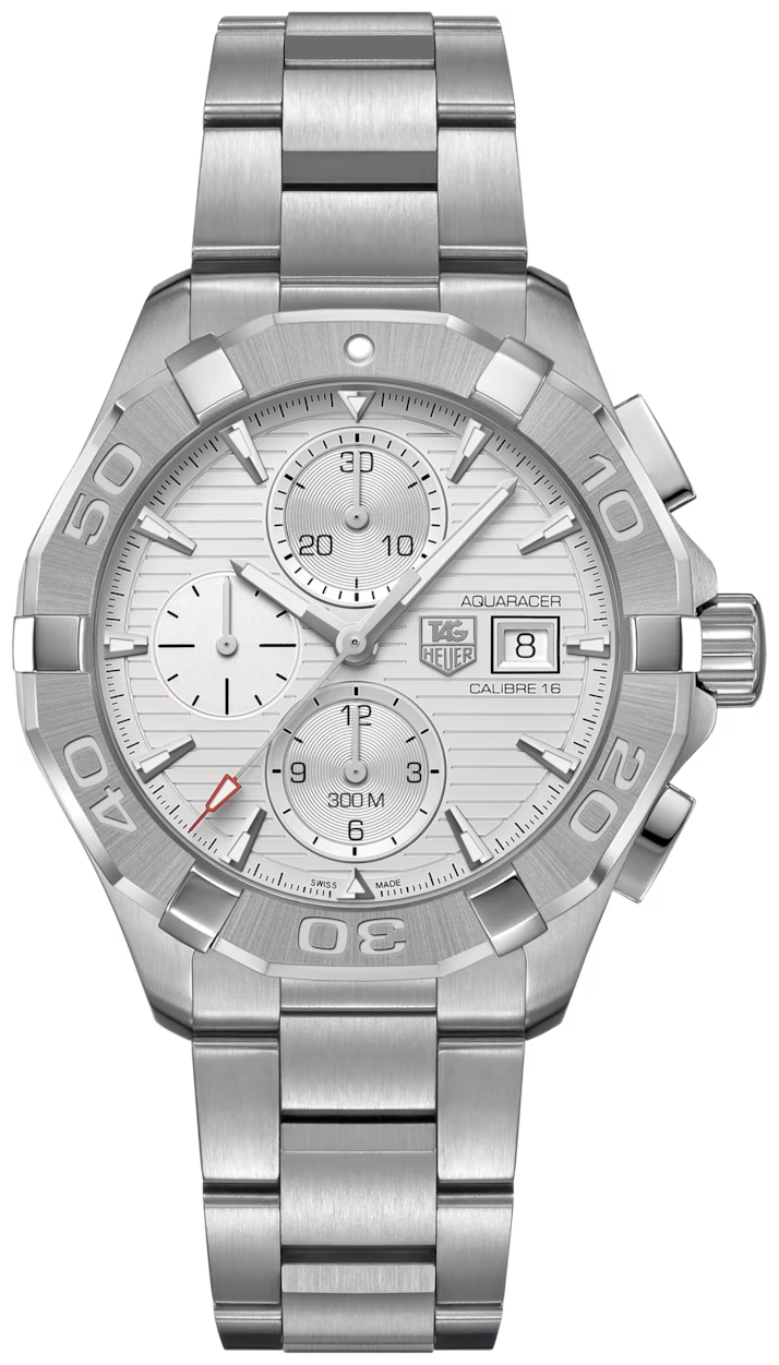 Reloj de Hombre Tag Heuer Aquaracer Cronógrafo Automático Esfera Blanca Correa de Acero Plateado Cay2111 Ba0927
