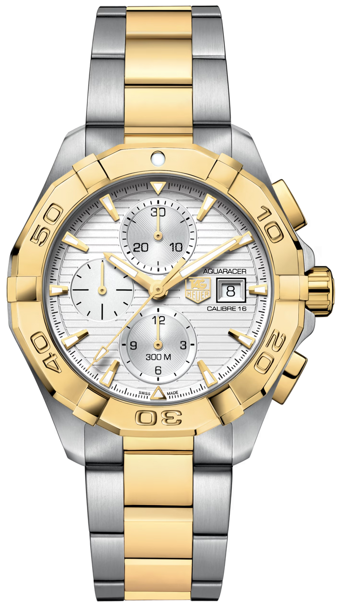 Reloj de pulsera Tag Heuer Aquaracer automático para hombre con esfera blanca y correa de acero bicolor Cay2121 Bb0923