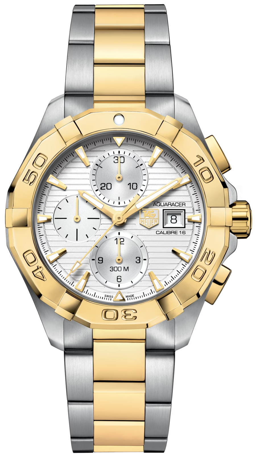 Reloj de pulsera Tag Heuer Aquaracer automático para hombre con esfera blanca y correa de acero bicolor Cay2121 Bb0923