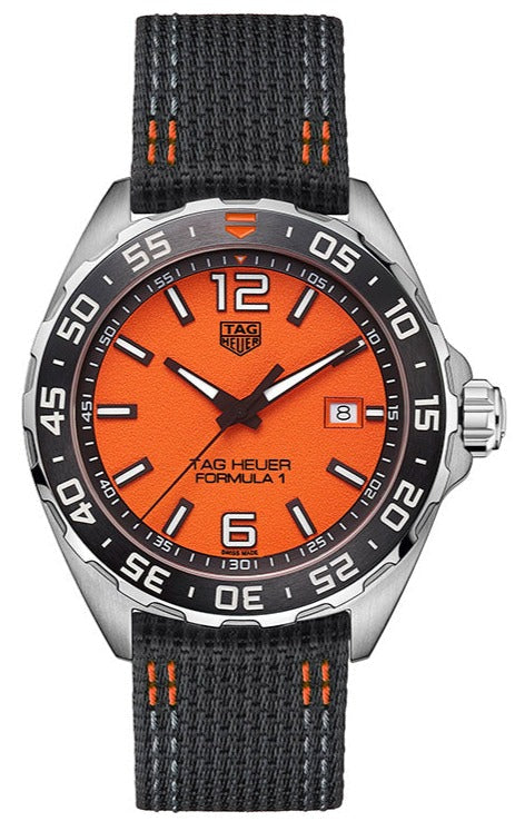 Reloj Tag Heuer Formula 1 de cuarzo con esfera naranja y correa de nailon negra para hombre Waz101a Fc8305