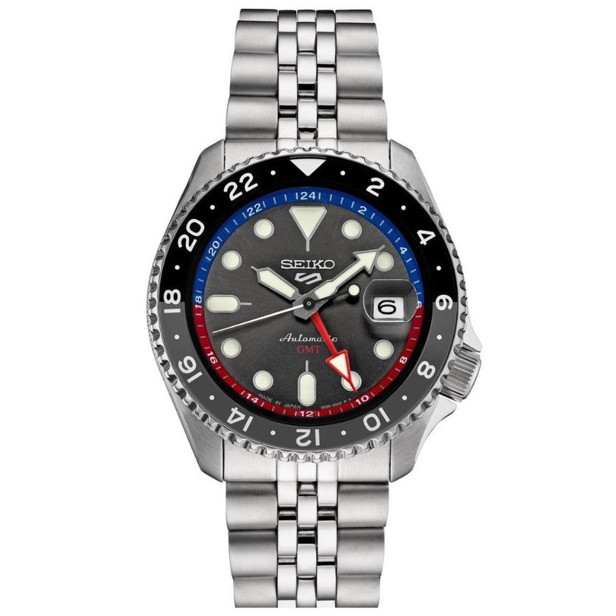 Reloj Seiko 5 Sports GMT automático plateado para hombre SSK019K1
