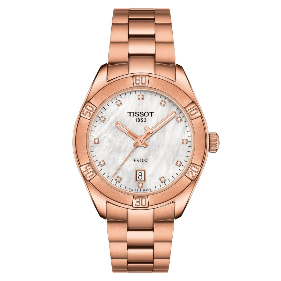 Reloj Tissot para mujer PR 100 Classic de 36 mm blanco oro rosa T1019103311600