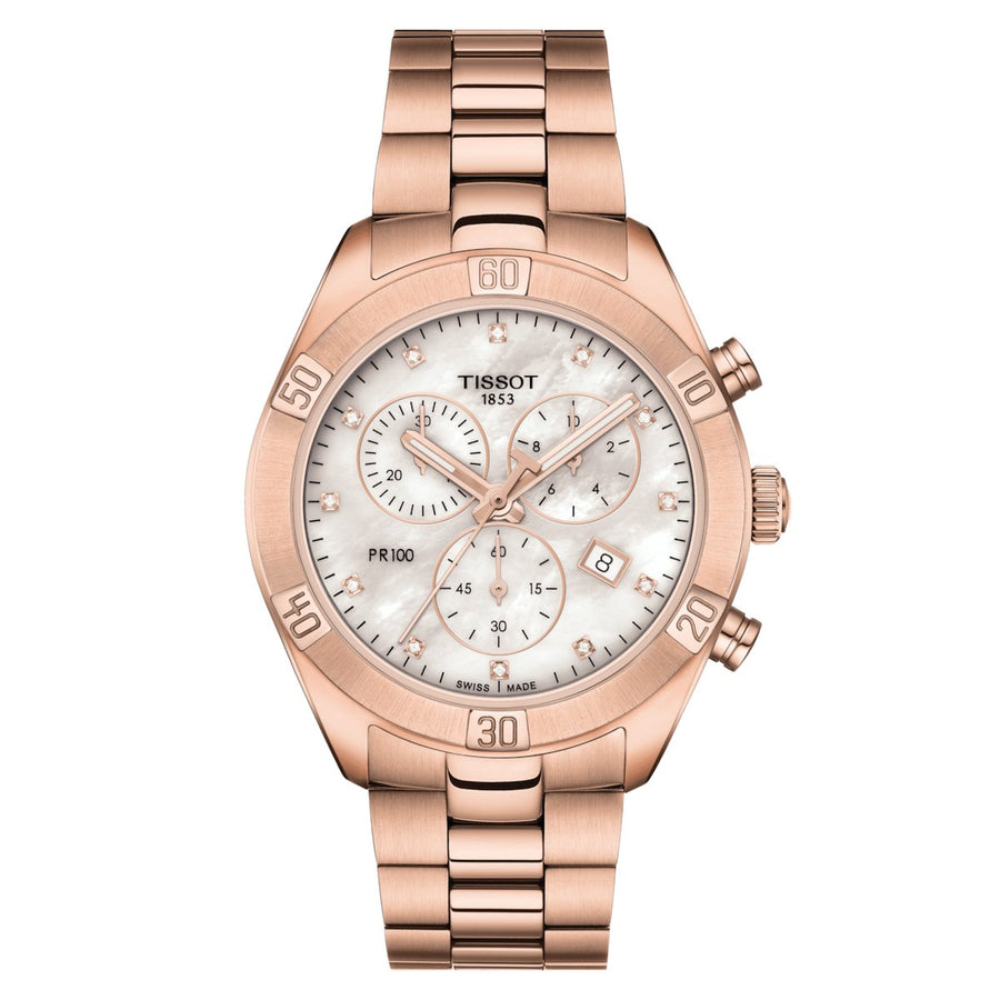 Reloj de mujer Tissot PR 100 Sport Chronograph 36mm Blanco Oro Rosa T1019103311600