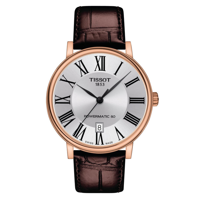 Tissot Mens Watch Carson Auto Powermatic 80 Premium 40mm Silver Brown T1224073603300