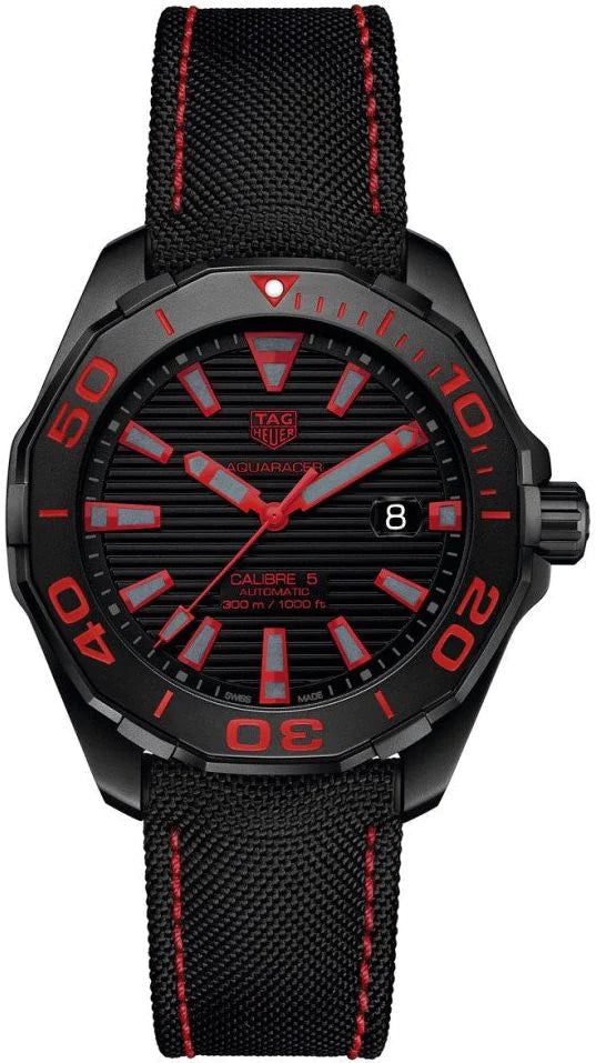 Reloj Tag Heuer Aquaracer Calibre 5 Esfera Negra Correa de Nylon Negra para Hombre Way208a Fc6381