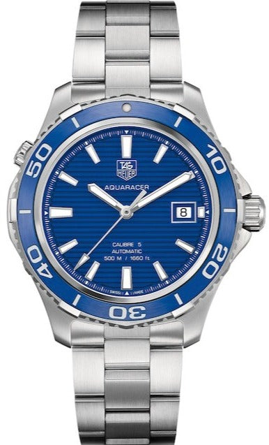 Reloj Tag Heuer Aquaracer Calibre 5 Automático Esfera Azul Correa Acero Plateado Para Hombre Wak2111 Ba0830