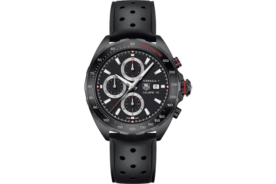 Reloj de hombre Tag Heuer Formula 1 Cronógrafo 43mm Automático Caja de acero inoxidable con correa de caucho negra Esfera gris