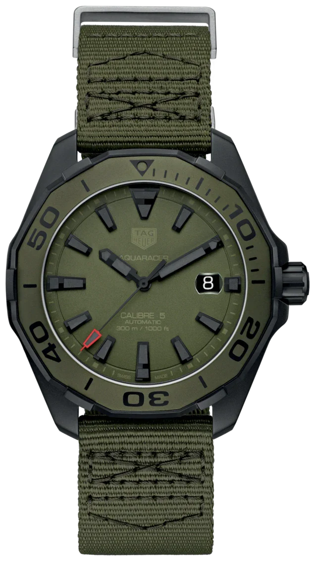 Reloj Tag Heuer Aquaracer Automático con esfera verde y correa de nailon verde caqui para hombre Way208e Fc8222