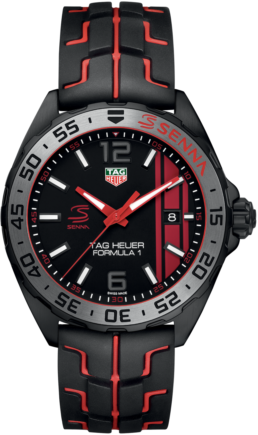 Tag Heuer Formula 1 Senna Edición Especial Esfera Negra Correa de Caucho Bicolor Reloj para Hombre Waz1014 Ft8027