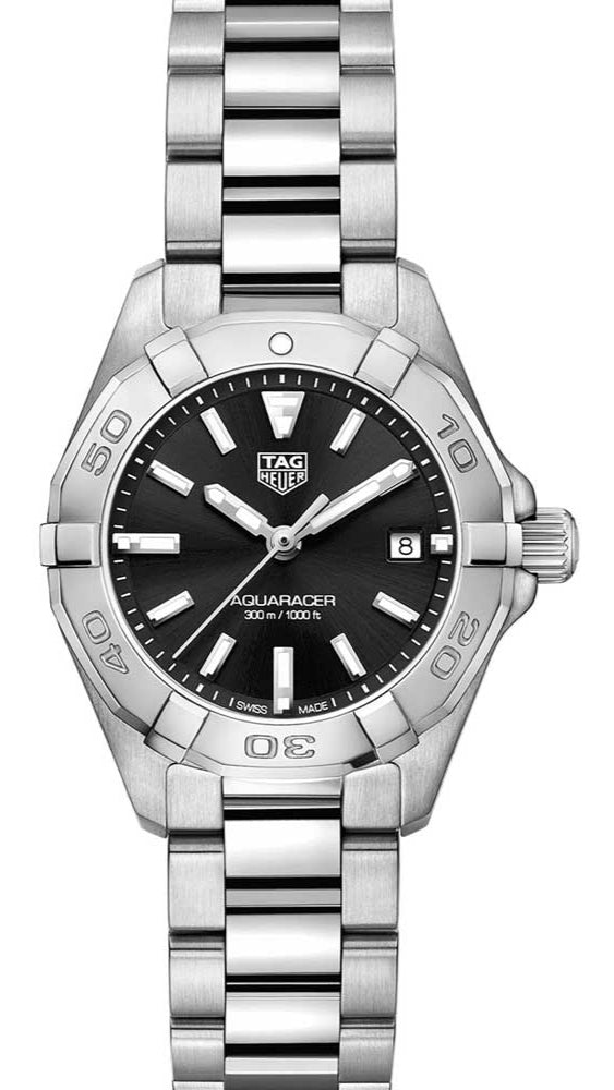 Reloj de mujer Tag Heuer Aquaracer de cuarzo con esfera negra y correa de acero plateado Wbd1410 Ba0741
