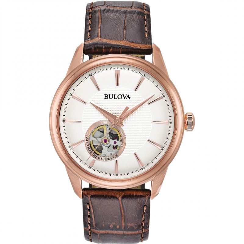 Reloj Automático Esqueleto Clásico Bulova para Hombre Marrón 97A133