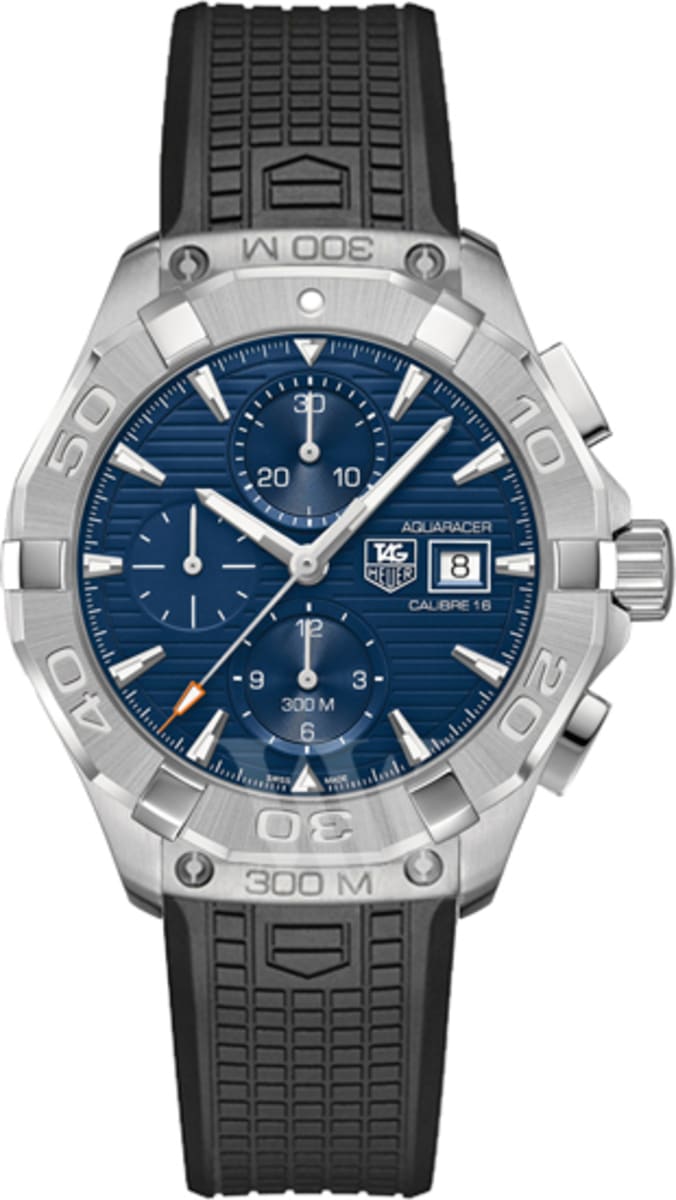 Reloj Tag Heuer Aquaracer Cronógrafo Esfera Azul Correa Caucho Negro Para Hombre Cay2112 Ft6041