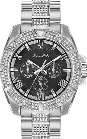 Reloj cronógrafo Bulova Crystal Collection con esfera negra y correa de acero bicolor para hombre 96c126