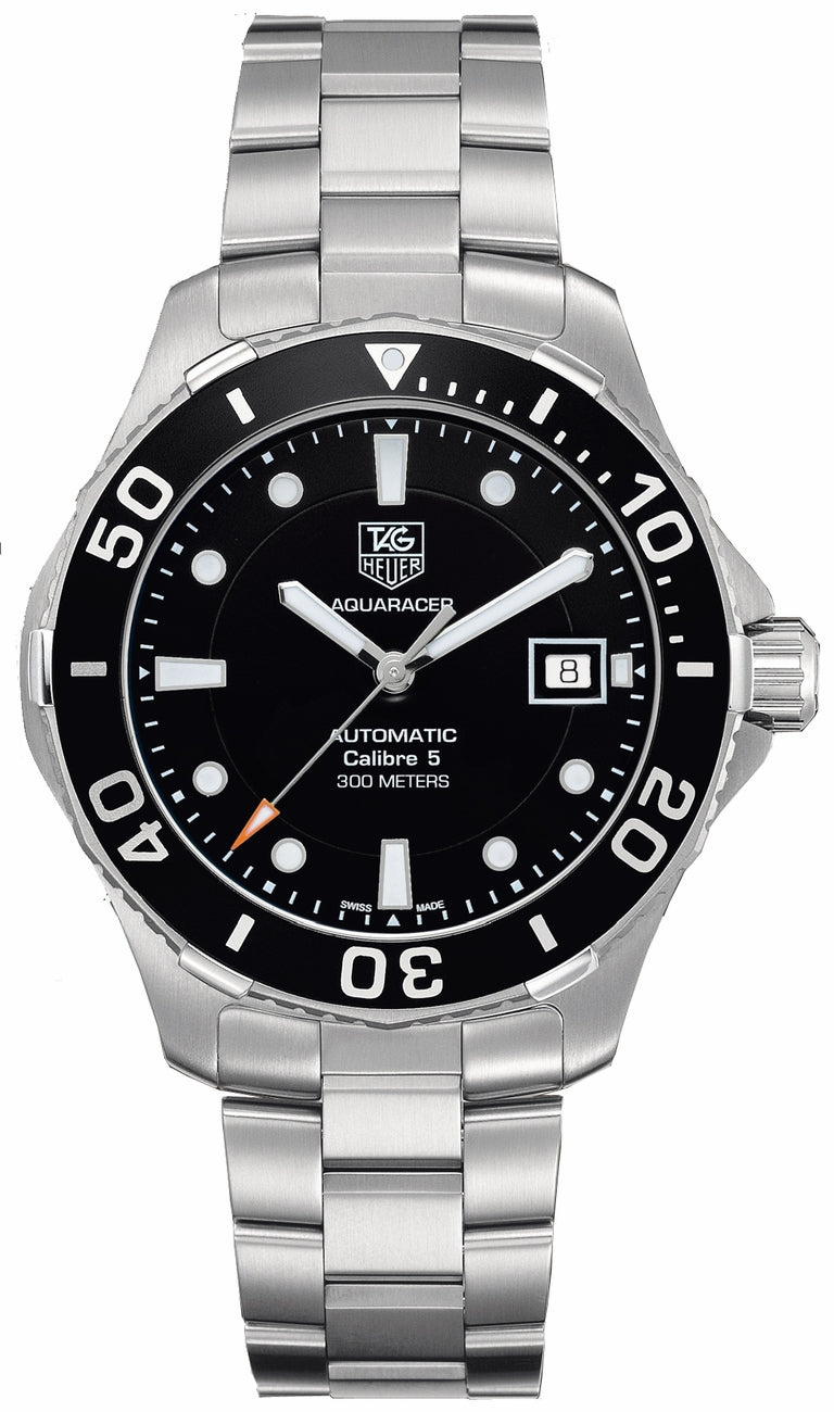 Reloj Tag Heuer Aquaracer Automatic Caliber 5 con Esfera Negra y Correa de Acero Plateado para Hombre Wan2110 Ba0822