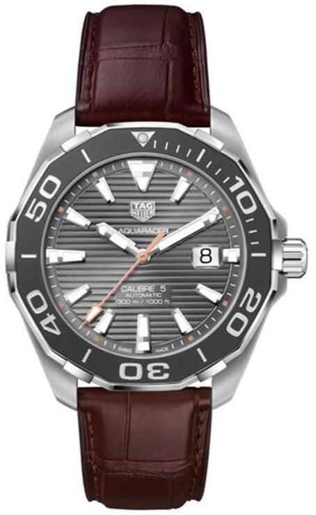 Tag Heuer Aquaracer Calibre 5 Esfera Negra Correa Cuero Marrón Reloj para Hombre Way201m Fc6474