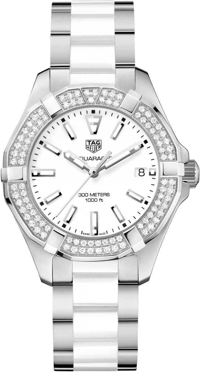 Reloj Tag Heuer Aquaracer Diamonds con esfera blanca y correa de acero bicolor para mujer Way131f Ba0914