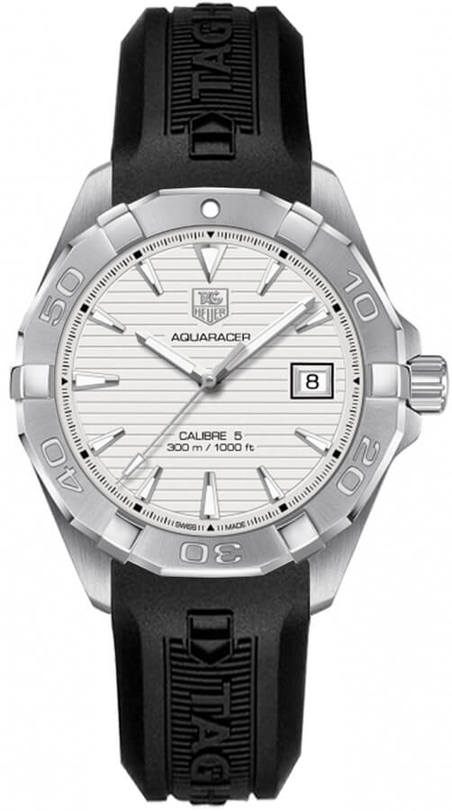 Reloj Tag Heuer Aquaracer Calibre 5 Esfera Blanca Correa de Caucho Negro Para Hombre Way2111 Ft8021