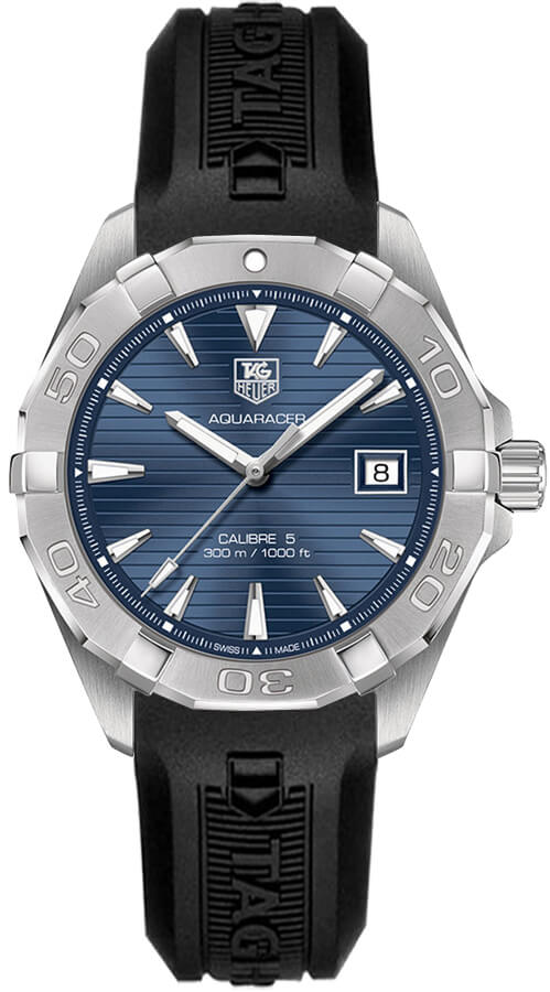 Reloj Tag Heuer Aquaracer Calibre 5 de Esfera Azul y Correa de Caucho Negro para Hombre Way2112 Ft8021