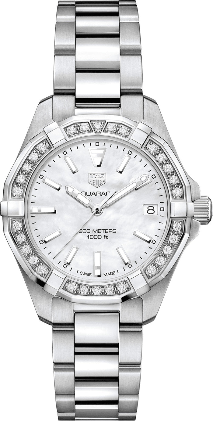 Reloj Tag Heuer Aquaracer Diamonds con esfera de nácar y correa de acero plateado para mujer Wbd1313 Ba0740