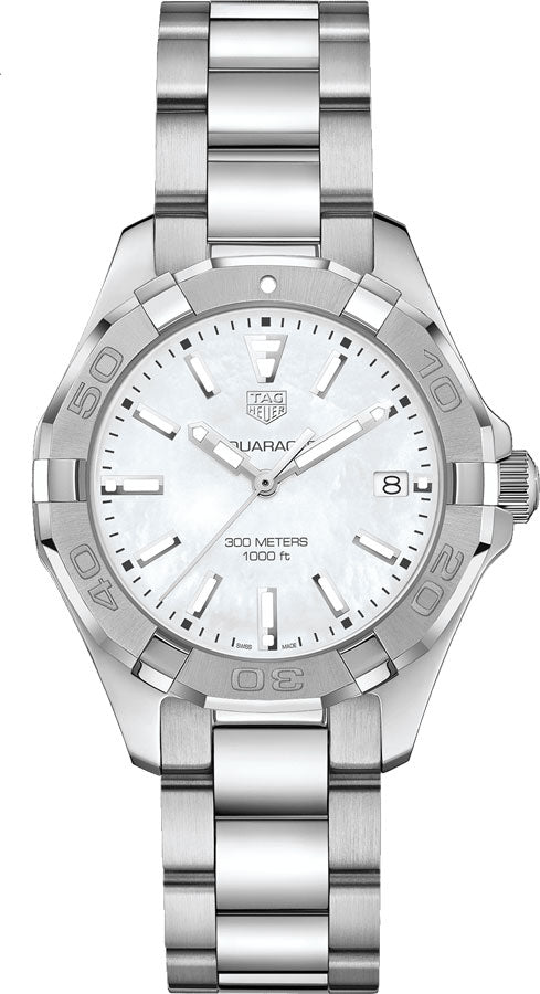 Reloj Tag Heuer Aquaracer con esfera de nácar y correa de acero plateado para mujer WBD131A BA0748