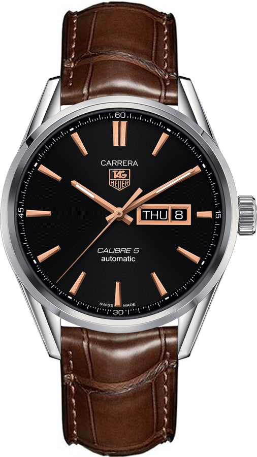 Reloj Tag Heuer Carrera automático de hombre con esfera negra y correa de cuero marrón War201c Fc6291