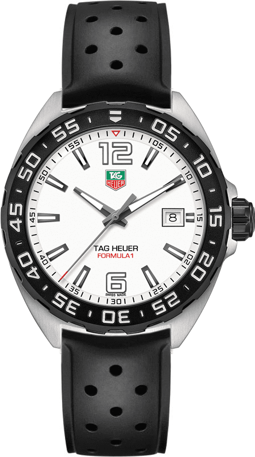 Reloj Tag Heuer Formula 1 de cuarzo, esfera blanca, correa de caucho negra para hombre Waz1111 Ft8023