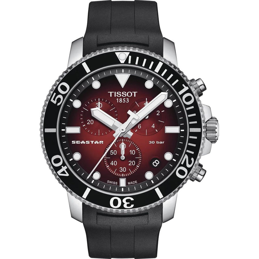 Reloj cronógrafo Tissot Seastar 1000 caucho rojo T12041742100