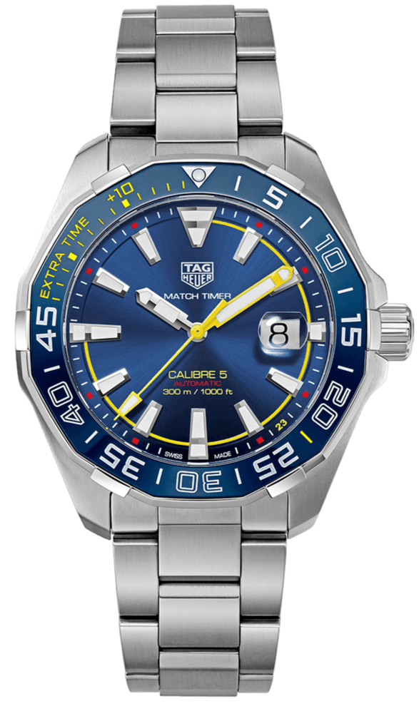 Reloj para hombre Tag Heuer Aquaracer Calibre 5 Match Timer Edición Shinji Kagawa Esfera Azul Correa de Acero Plateado Way201h Ba0927