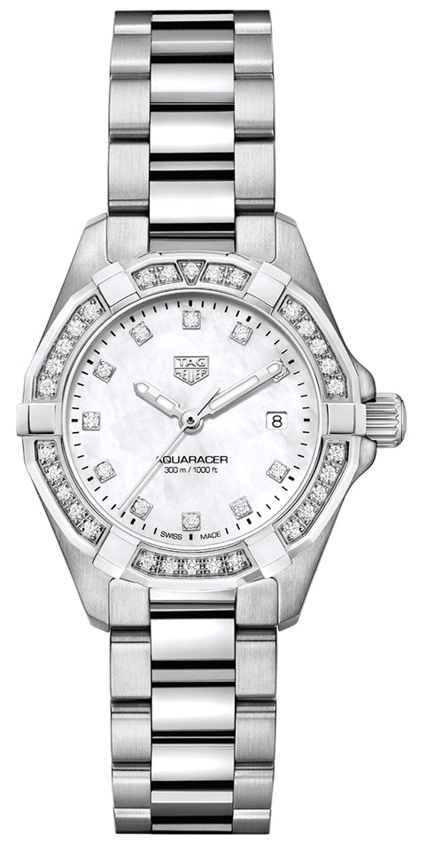 Reloj Tag Heuer Aquaracer Diamonds con Esfera Blanca y Correa de Acero Plateado para Mujer Wbd1415 Ba0741